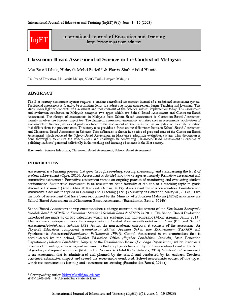 Classroom-Based Assessment of Science in The Context of Malaysia | PDF ...