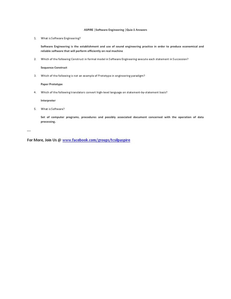 Software Engineering Quiz Answers | PDF