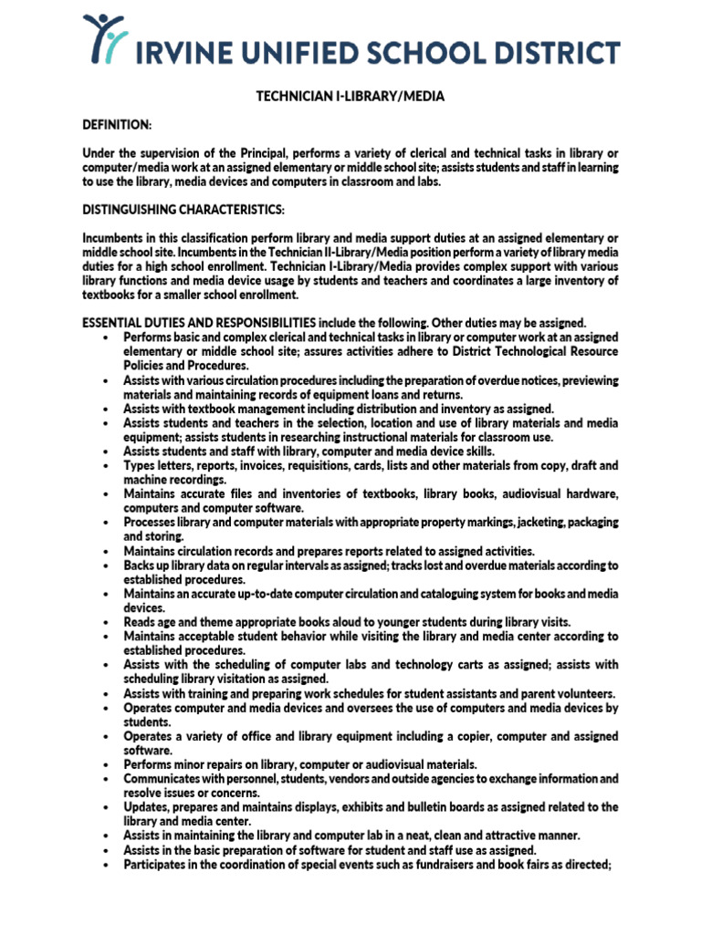 Technician I-Library Media | PDF | Libraries | Computing