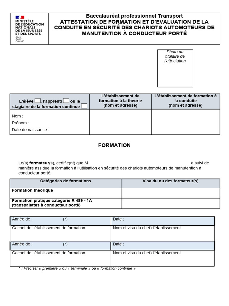 Attestation CACES R489 - Formation Sécurisée | PDF | Technologie et ...