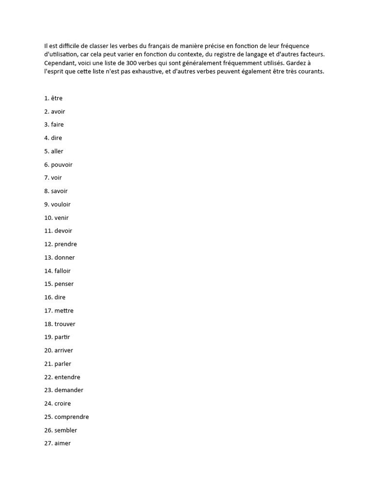 Liste des verbes fréquents en français | PDF