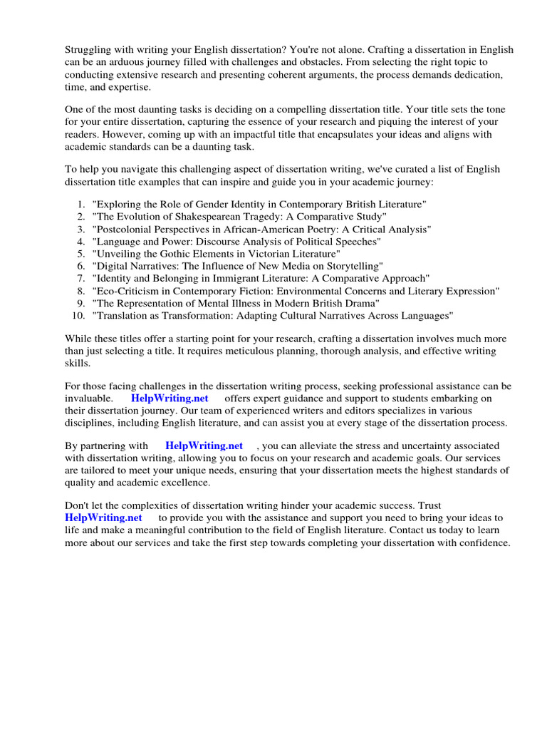 English Dissertation Title Examples | PDF | Thesis | Academic Publishing