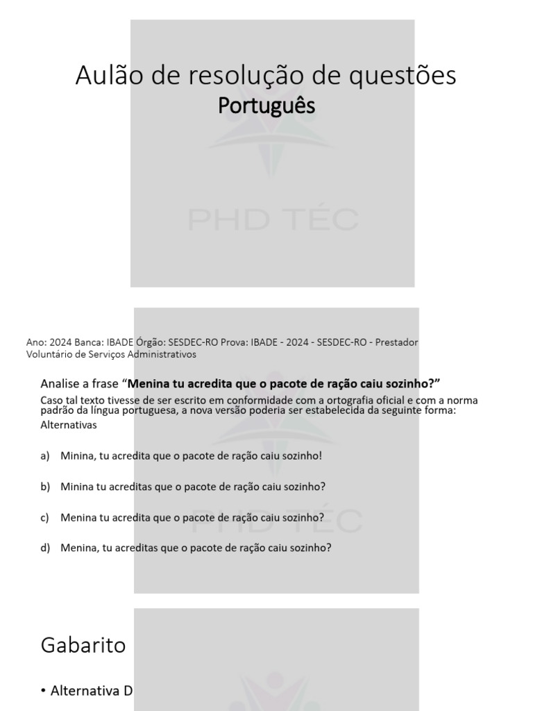 Aulão de Questões de Português 2024 | PDF | Substantivo | Palavra