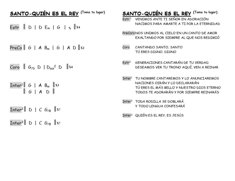 Santo y Quién es el Rey: Letra y Acordes | PDF