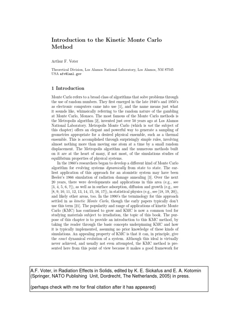Kinetic Monte Carlo | PDF | Monte Carlo Method | Reaction Rate Constant