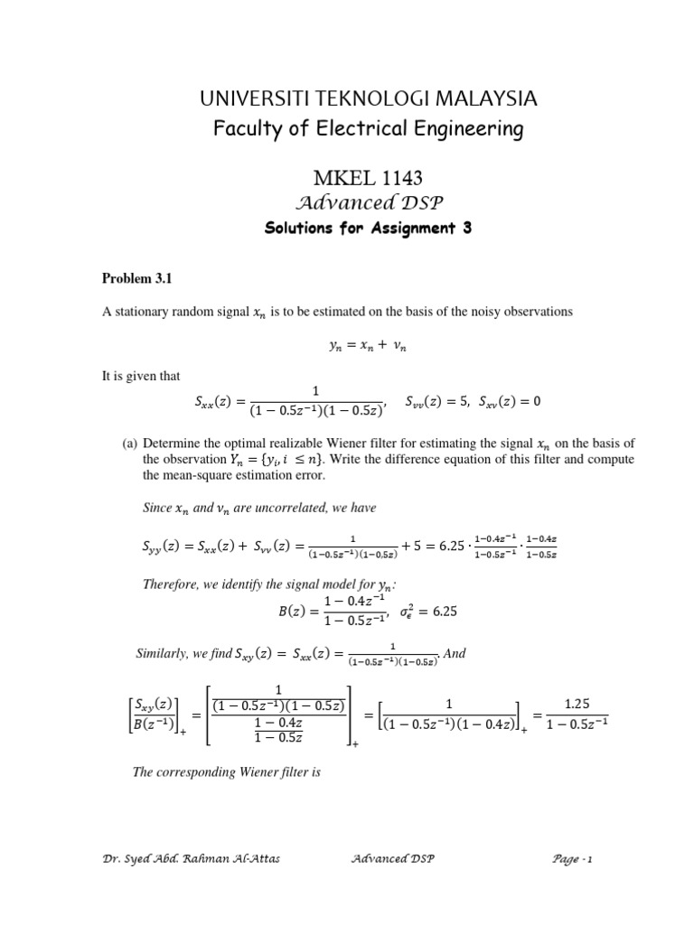 Advanced DSP Assignment Solutions | PDF | Spectral Density ...