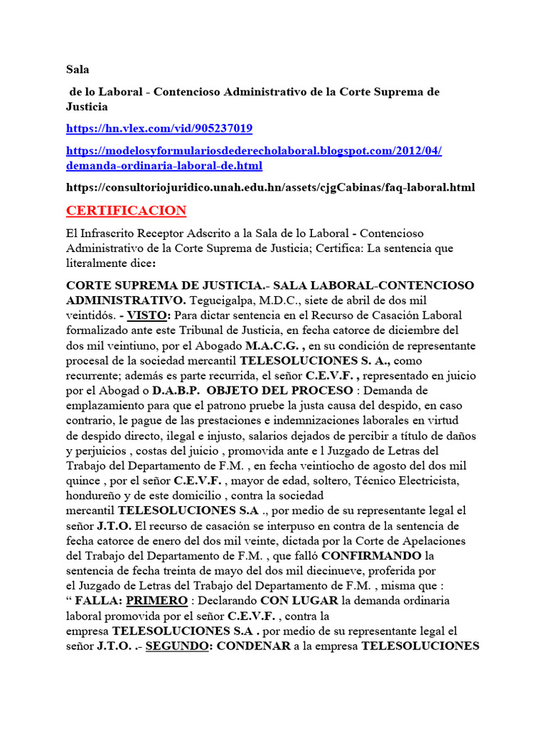 Sala de Lo Laboral - Sentencia | Descargar gratis PDF | Derecho laboral