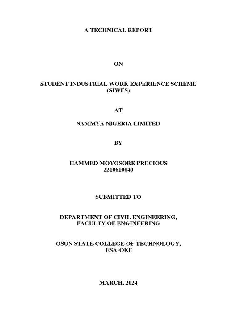 SIWES Report at Sammya Nigeria Limited | PDF | Concrete | Petroleum