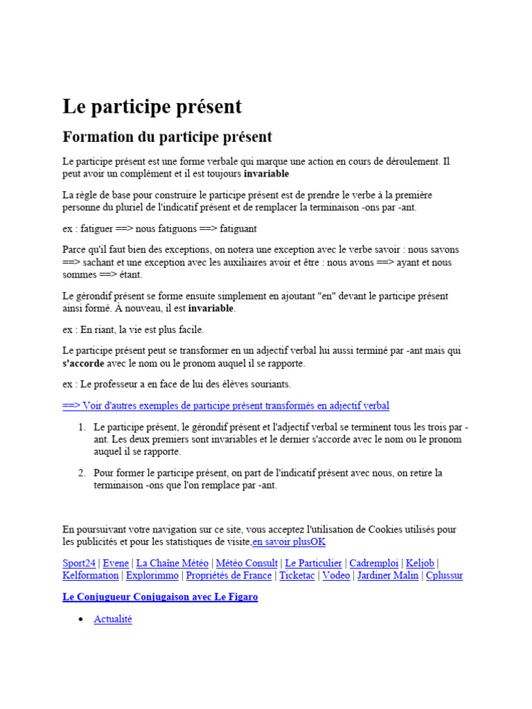 Formation du participe présent | PDF | Verbe | Syntaxe