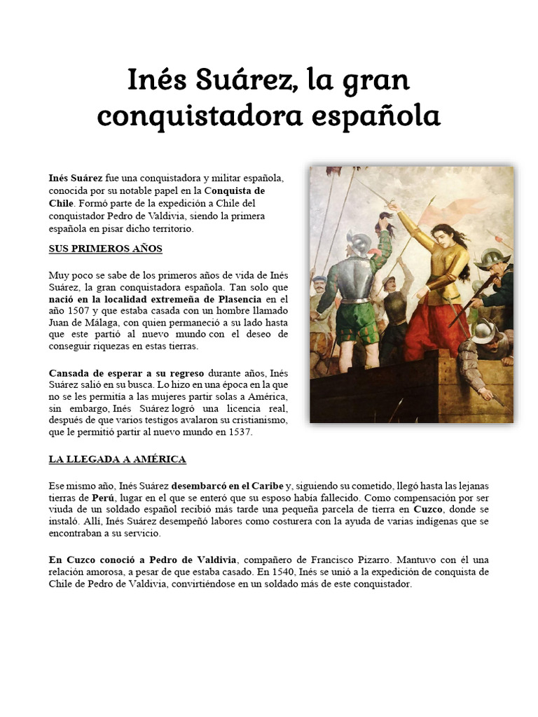 Biografía de Inés Suárez, conquistadora | PDF