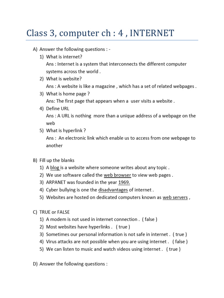 Internet Basics for Class 3 Students | PDF
