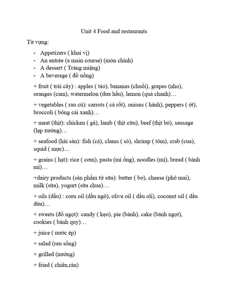 Unit 4 Food and Restaurants | PDF