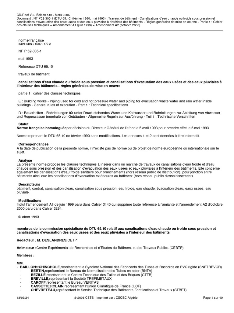 Règles DTU 65.10 sur canalisations | PDF | Code de la construction et ...