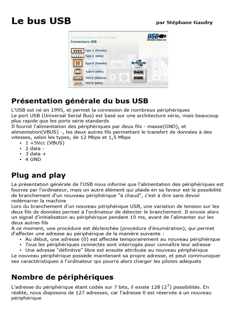 Fonctionnement du bus USB et VBUS | PDF | USB | Ingénierie informatique