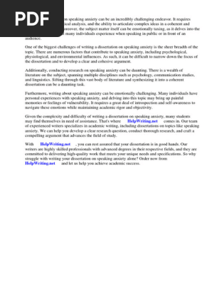 Speaking Anxiety Dissertation