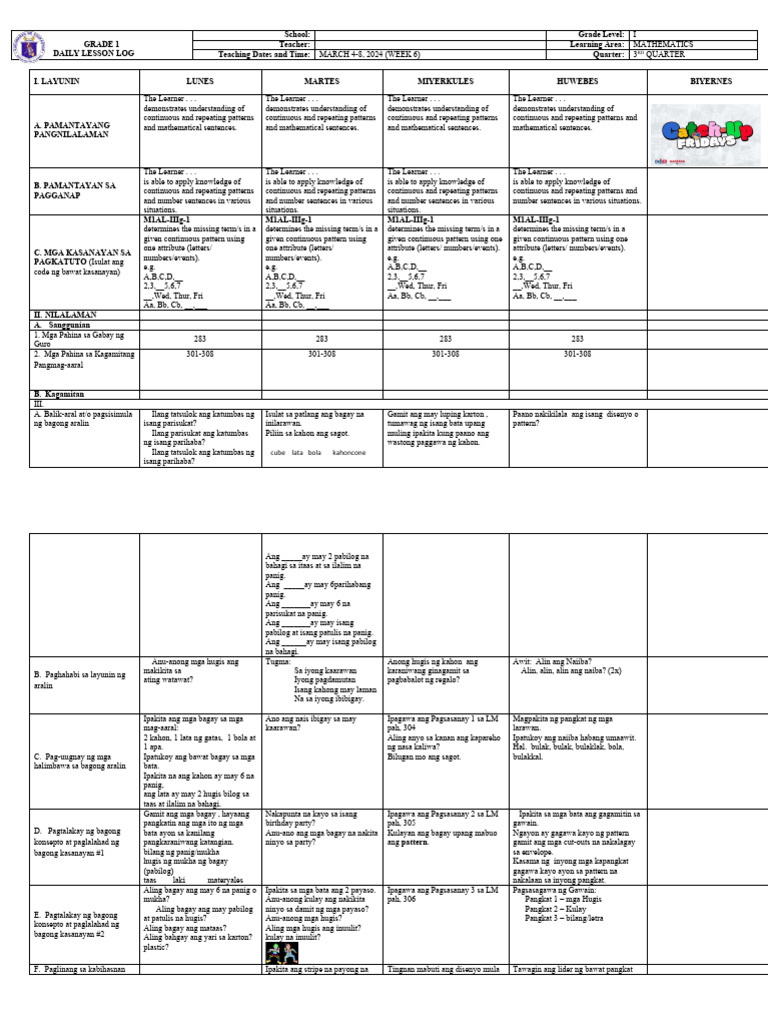 Grade 1 Math Daily Lesson Plan | PDF | Learning | Behavioural Sciences