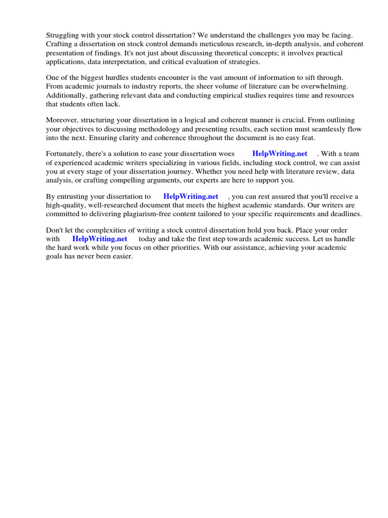 Stock Control Dissertation Pdf