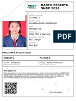 Kartu Peserta SNBP 2024: 424081615 Vlanella Nuril Handayani 0066171756 Smks Pgri 1 Gianyar Kab. Gianyar Prov. Bali
