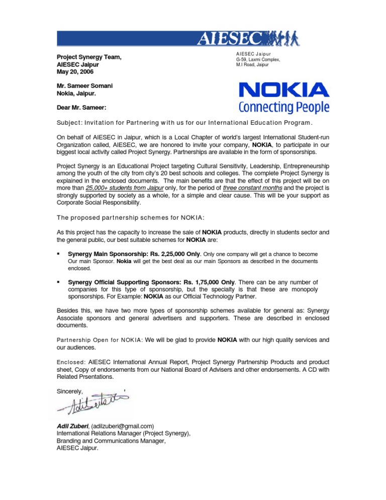 Invitation For Business Partnership For MR Sameer From Nokia PDF 