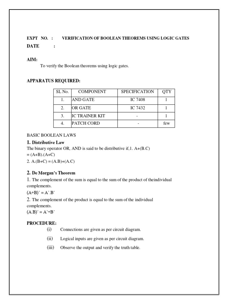 Boolean Theorems Verification with Logic Gates | PDF | Logic Gate ...