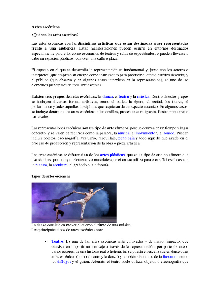 Tipos y Elementos de Artes Escénicas | PDF | Las artes escénicas | Bailes