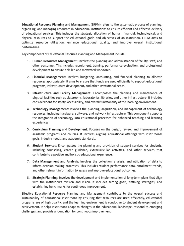 Educational Resource Planning And Management Pdf Infrastructure Goal