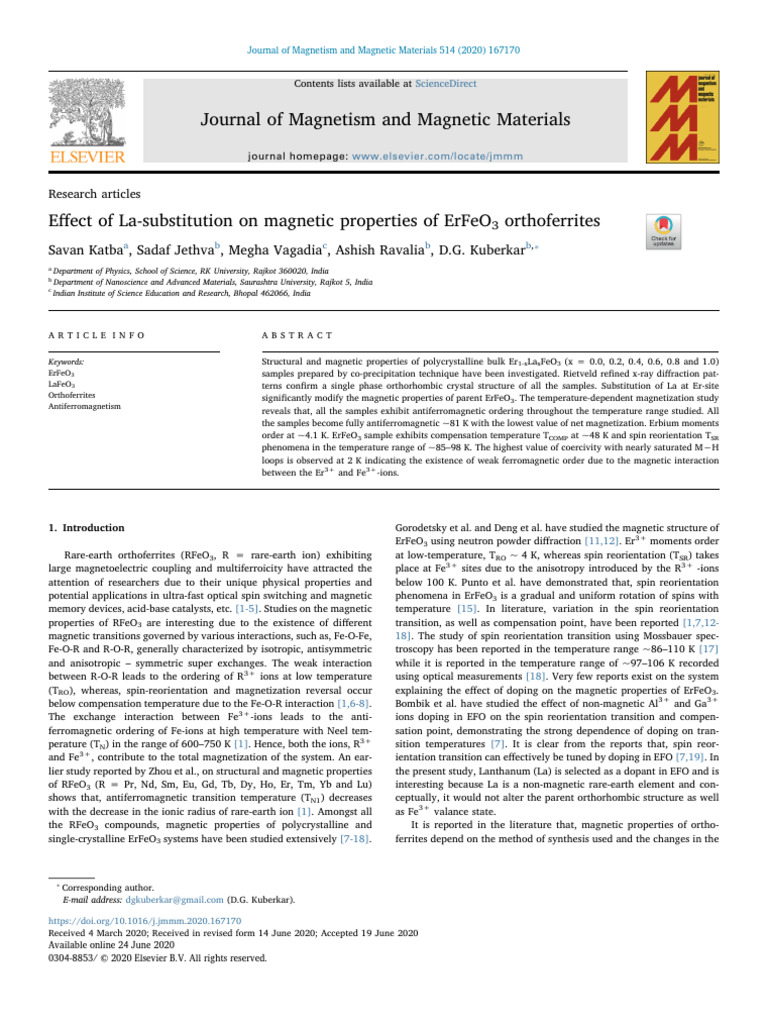 2020 sk et al jmmm pdf ferromagnetism magnetism
