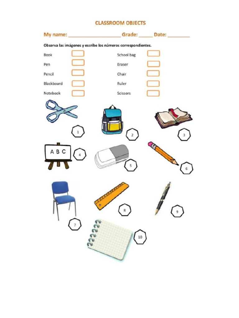 Actividad Classroom Objects Segundo PDF