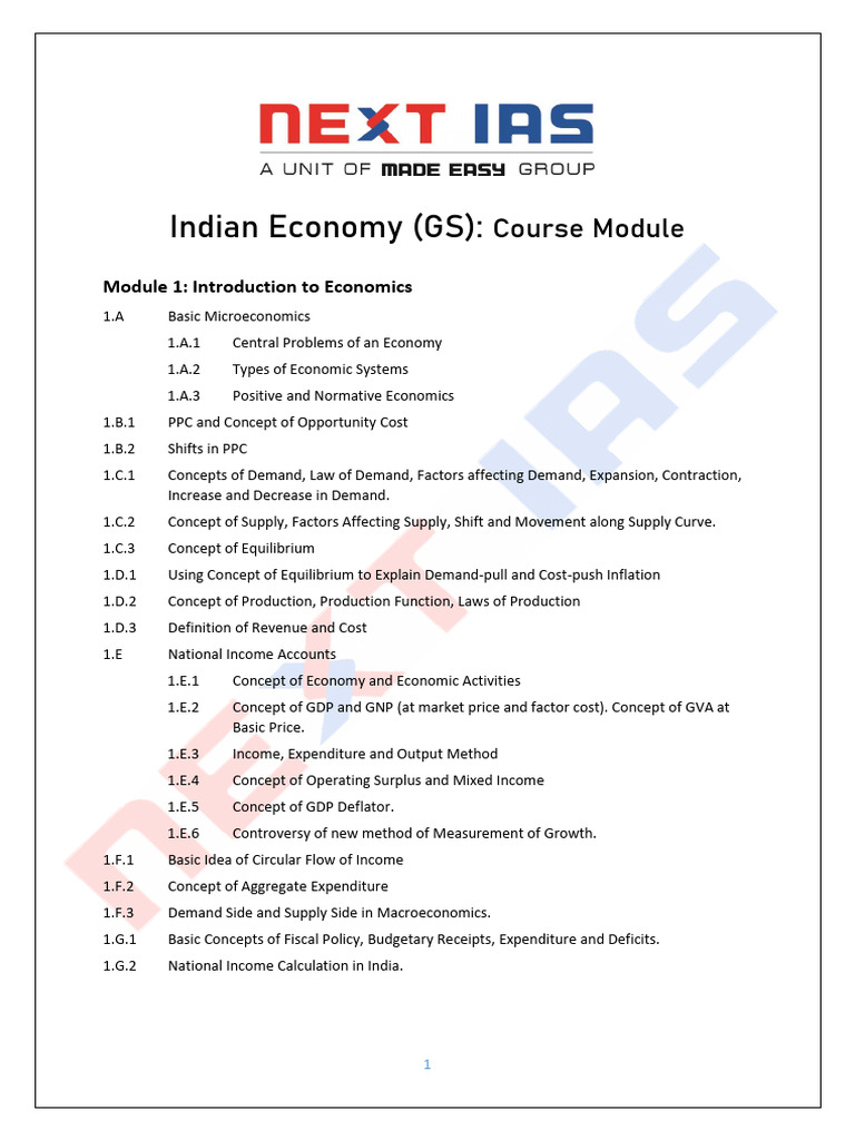 Overview of Indian Economy Modules | PDF | Government Budget Balance ...