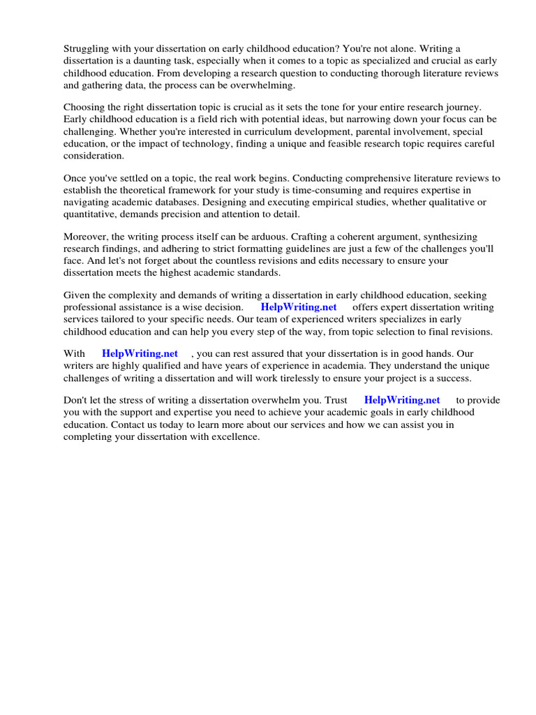 Dissertation Ideas For Early Childhood Education PDF Attachment