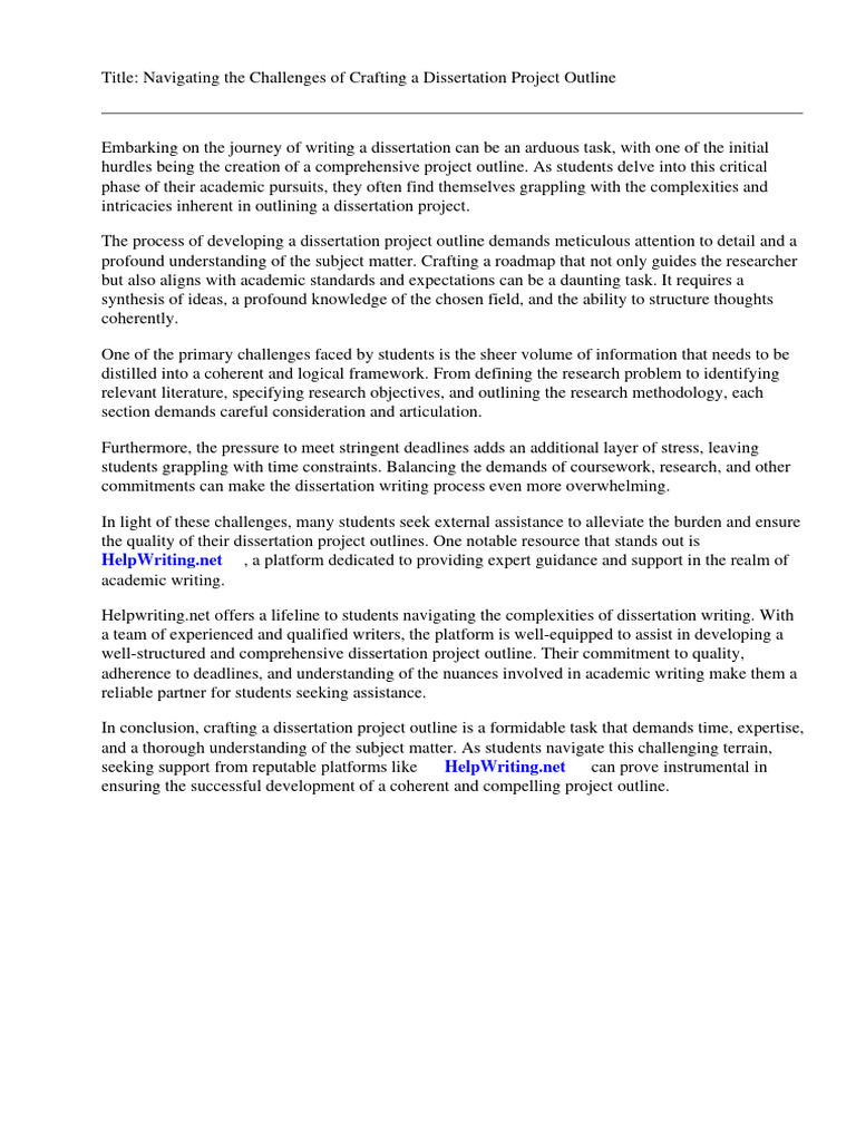 Dissertation Project Outline | PDF | Thesis | Scientific Method