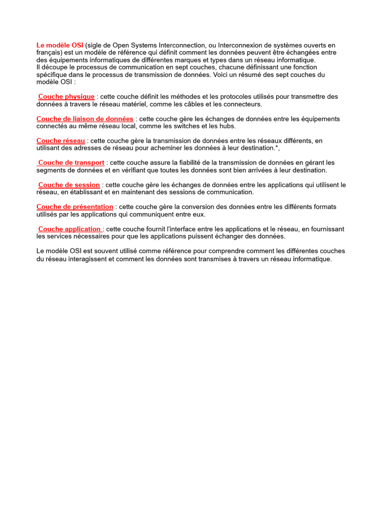 Les sept couches du modèle OSI | PDF