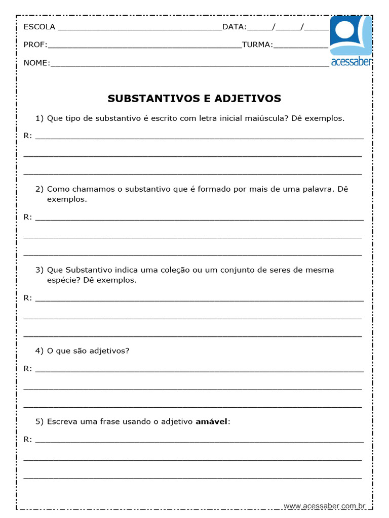 Atividades de Substantivos e Adjetivos 4º Ano | PDF | Carreira e ...