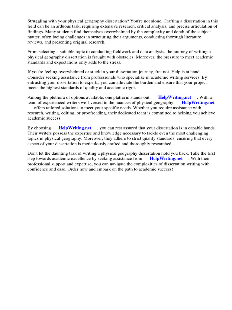 Physical Geography Dissertation Examples Download Free PDF