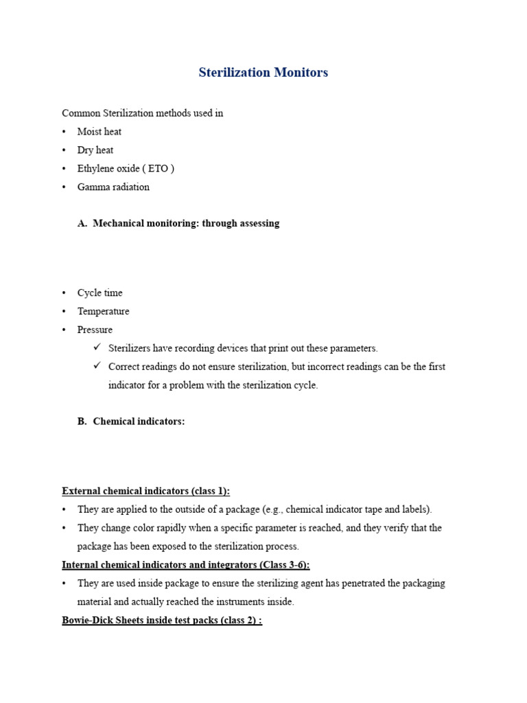 Sterilization Monitoring Methods Explained | PDF | Sterilization ...