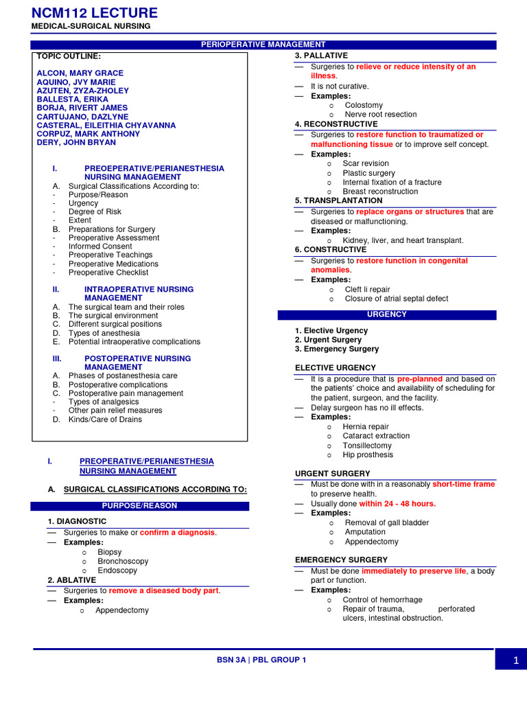 Perioperative Nursing Management Guide | PDF | Surgery | Informed Consent