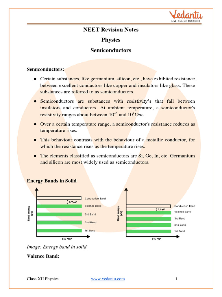 Revision Notes On Semiconductor For NEET 2023 - Free PDF Download ...