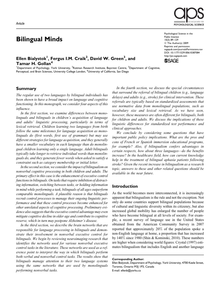 Bilingual Minds | PDF | Multilingualism | Language Acquisition