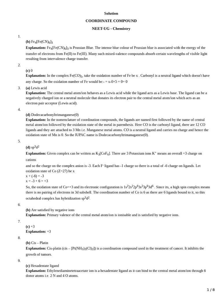 Solution 1277533 pdf coordination complex ion