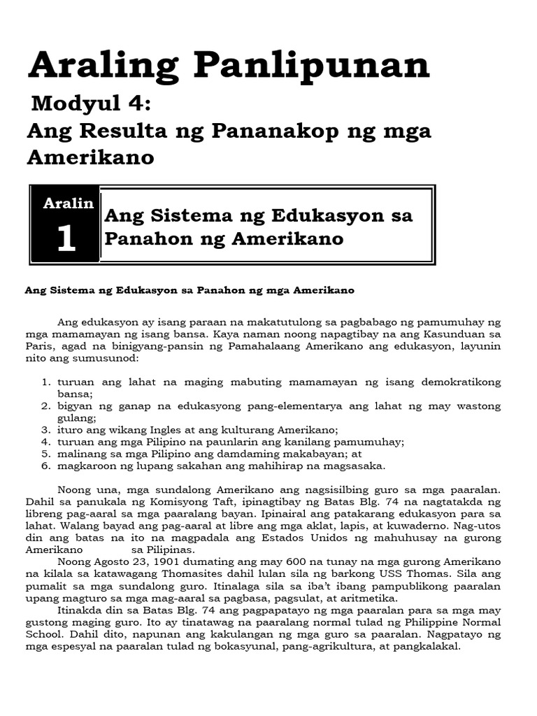 Ap6 q2 Mod4 Angresultangpananakopngmgaamerikano | PDF