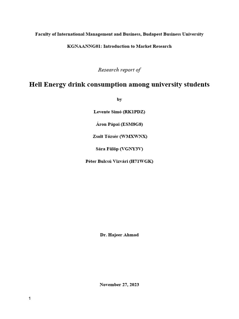 Research Report of Hell Energy Drink Consumption Among University