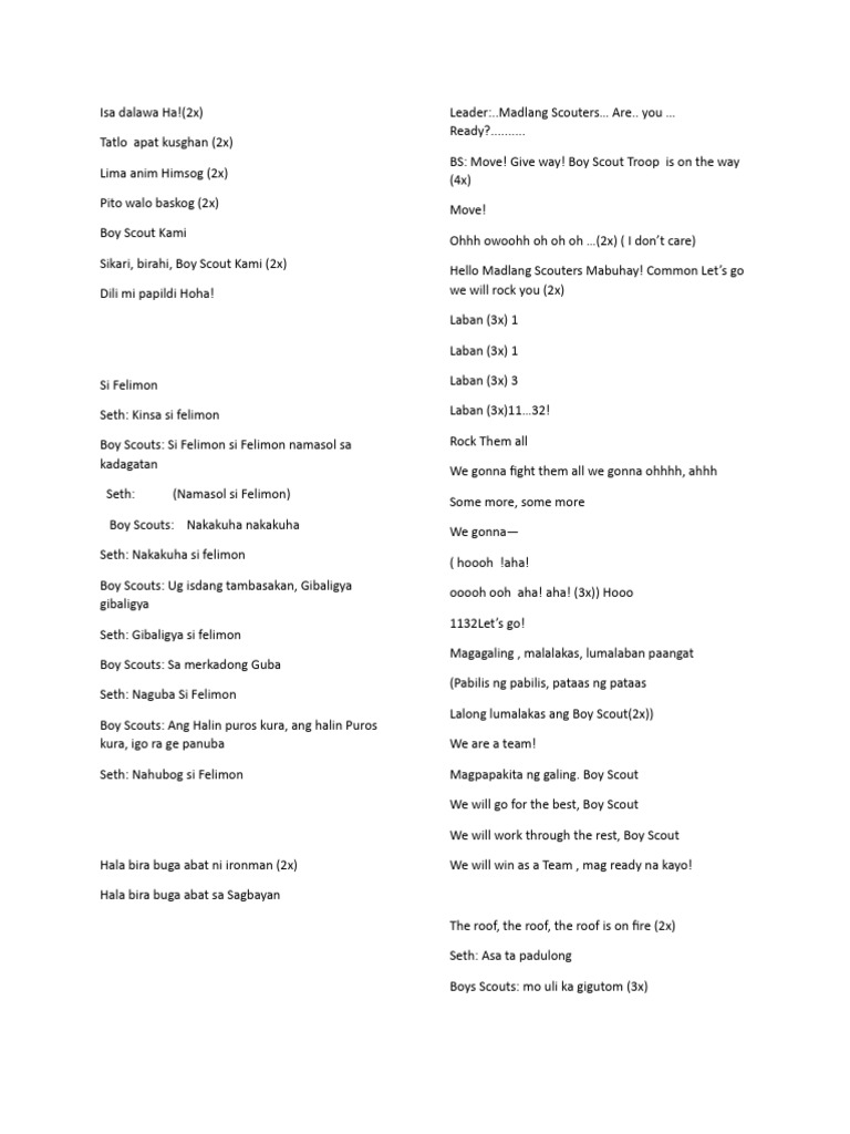 Boy Scouts Song & Yells.. PDF Scouting Youth Movements