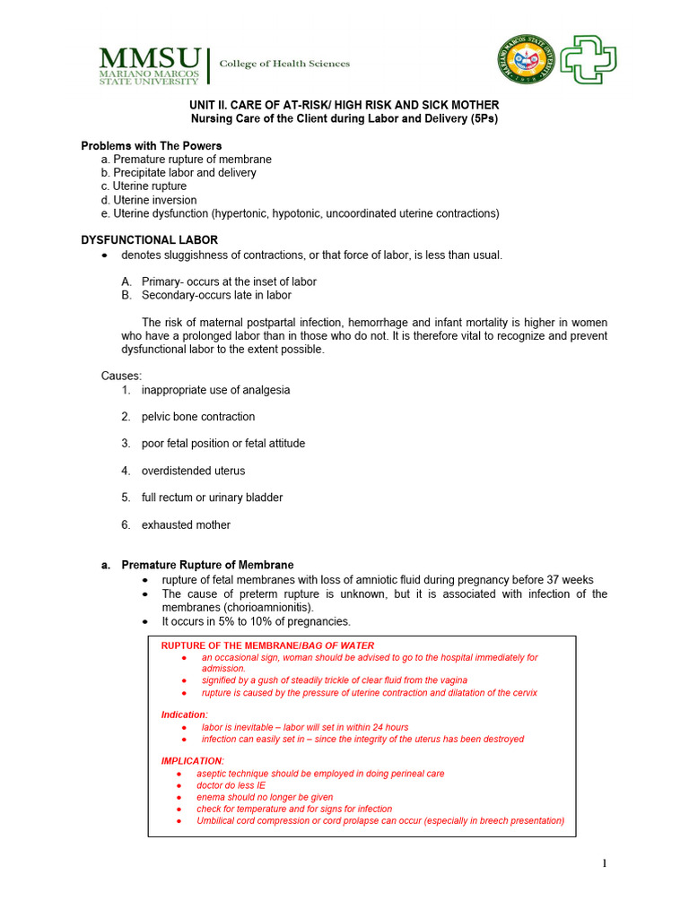 High-Risk Labor & Delivery Nursing Care | PDF | Childbirth | Uterus