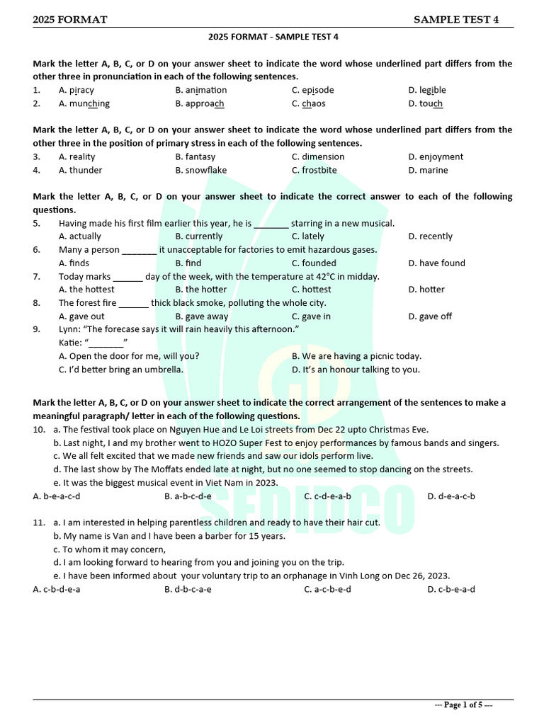 Test 4 - 2025 Format | PDF | Moon | Earth