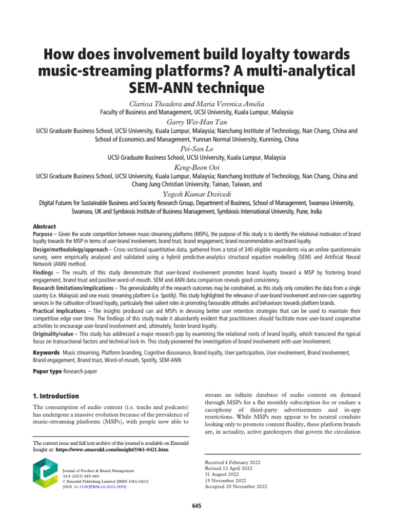 Building Loyalty in Music Streaming Platforms | PDF | Brand