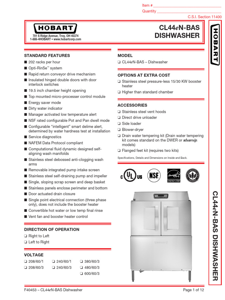 CL44eN BAS F40453 | PDF | Dishwasher | Water Heating