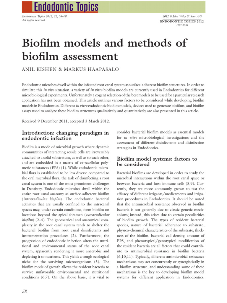 Kishen - Haapasalo - 2010 - Biofilm Models and Methods of Biofilm ...