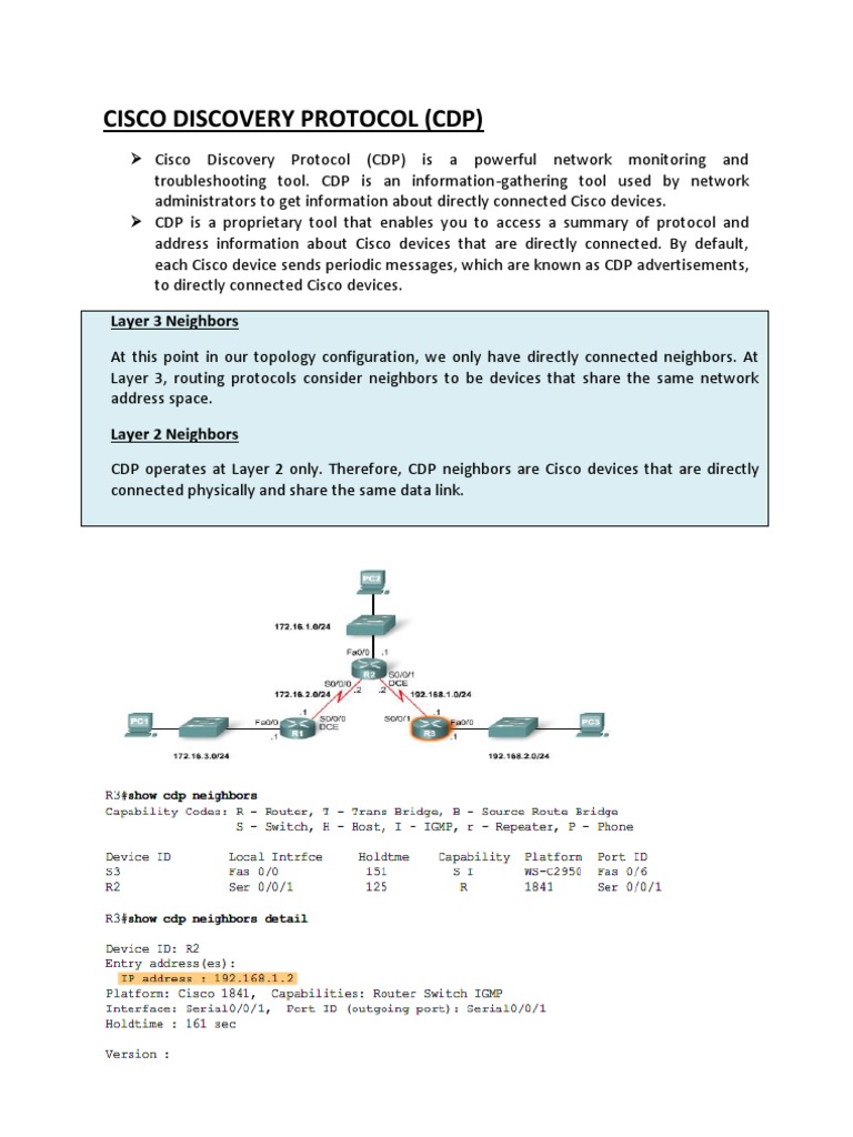 Cisco Discovery Protocol (CDP) : Layer 3 Neighbors | Download Free PDF ...