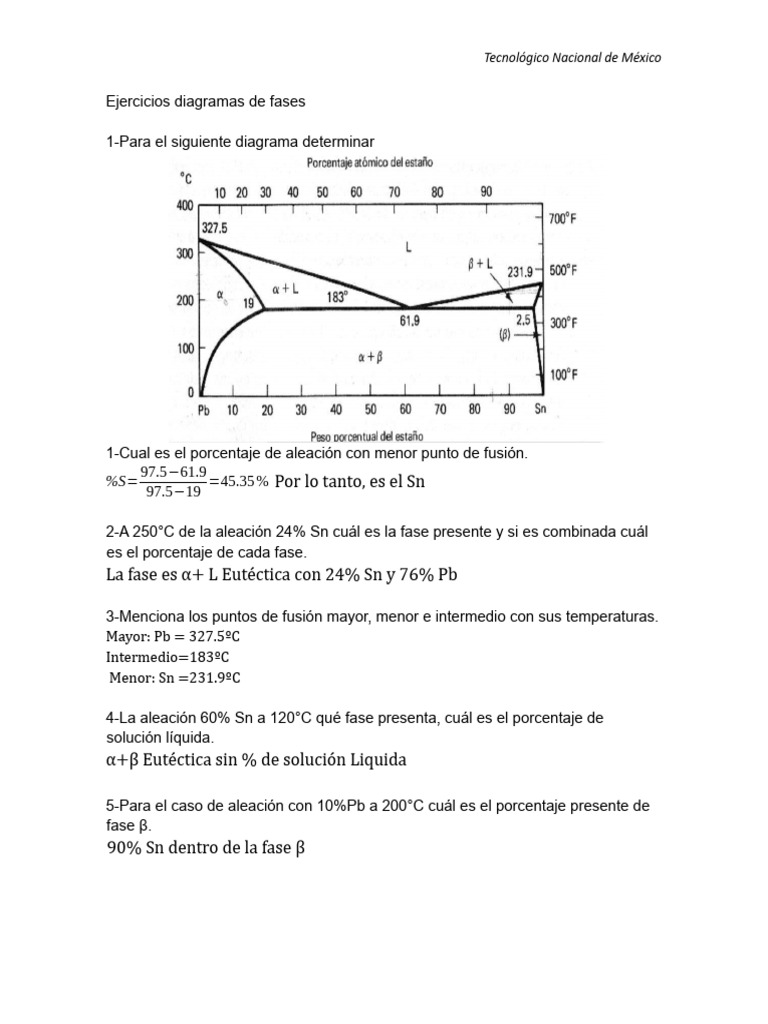 Ejercicios de Diagramas de Fases Metálicas | PDF | Punto de fusion ...