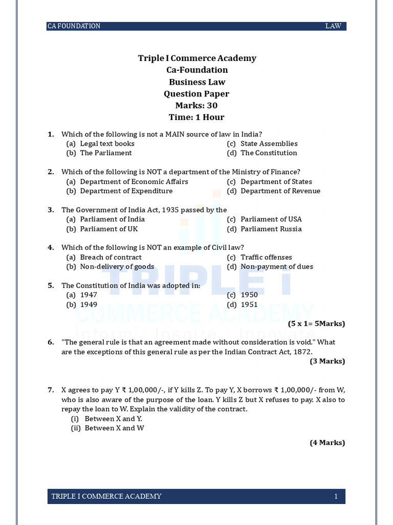 Business Law Exam Questions | PDF | Consideration | Loans